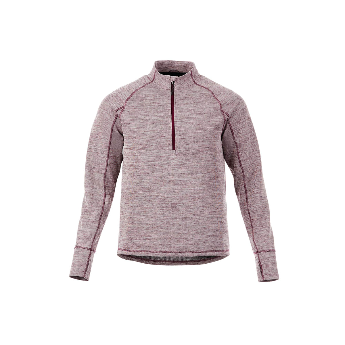 Crane Performance Knit Half Zip with Thumb Holes for Men Transfer - Maroon Heather - Front Flat