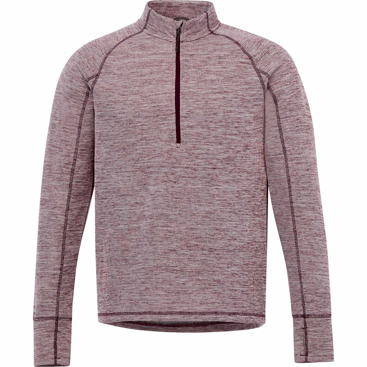 Crane Performance Knit Half Zip with Thumb Holes for Men Transfer - Maroon Heather - Front