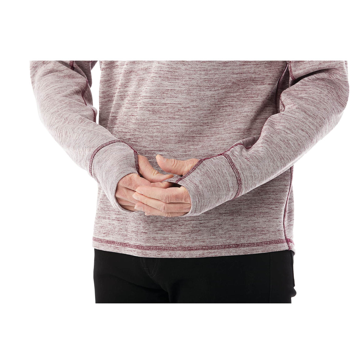 Crane Performance Knit Half Zip with Thumb Holes for Men Transfer - Maroon Heather - On Model