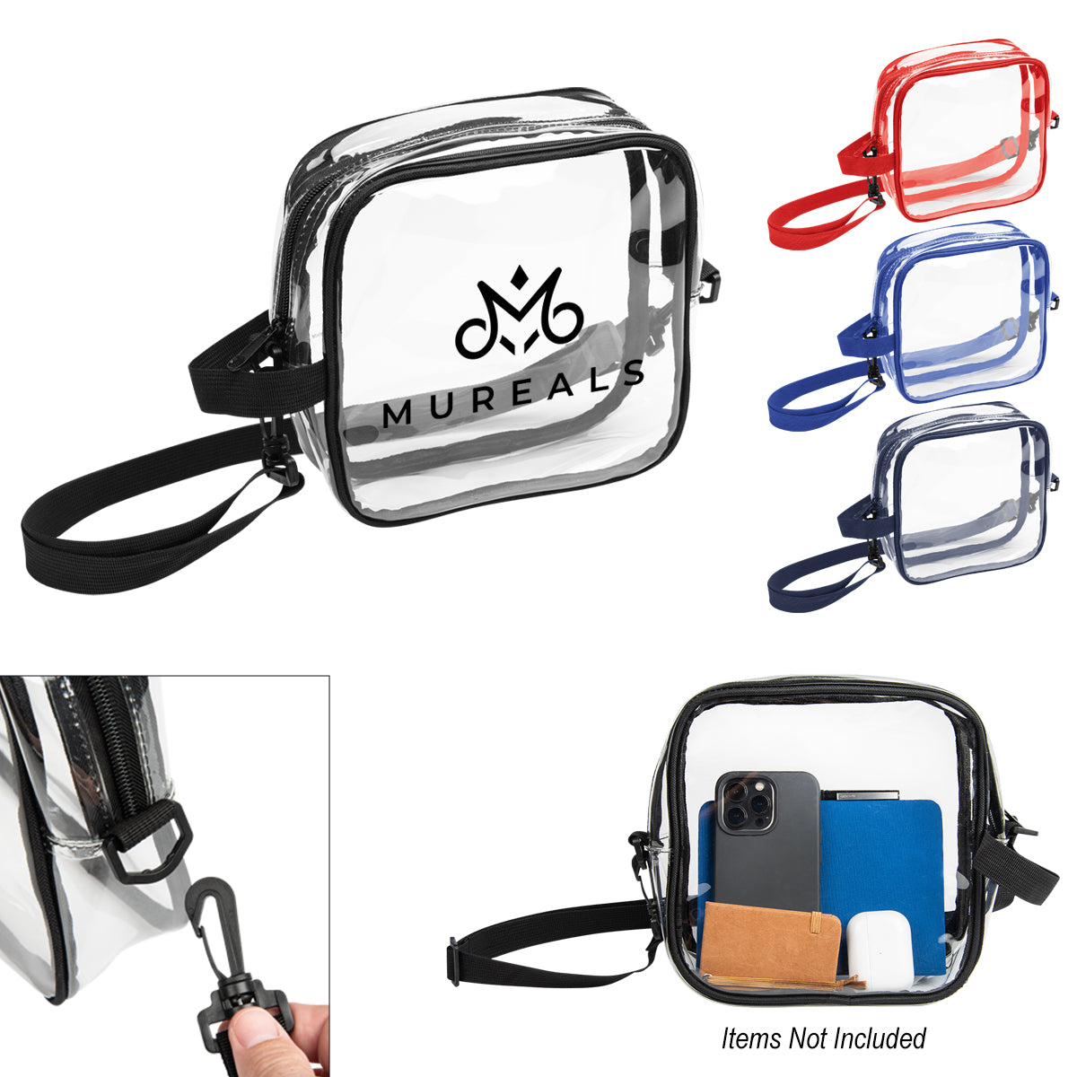 Crossbody Bag, Clear - Clear with Black