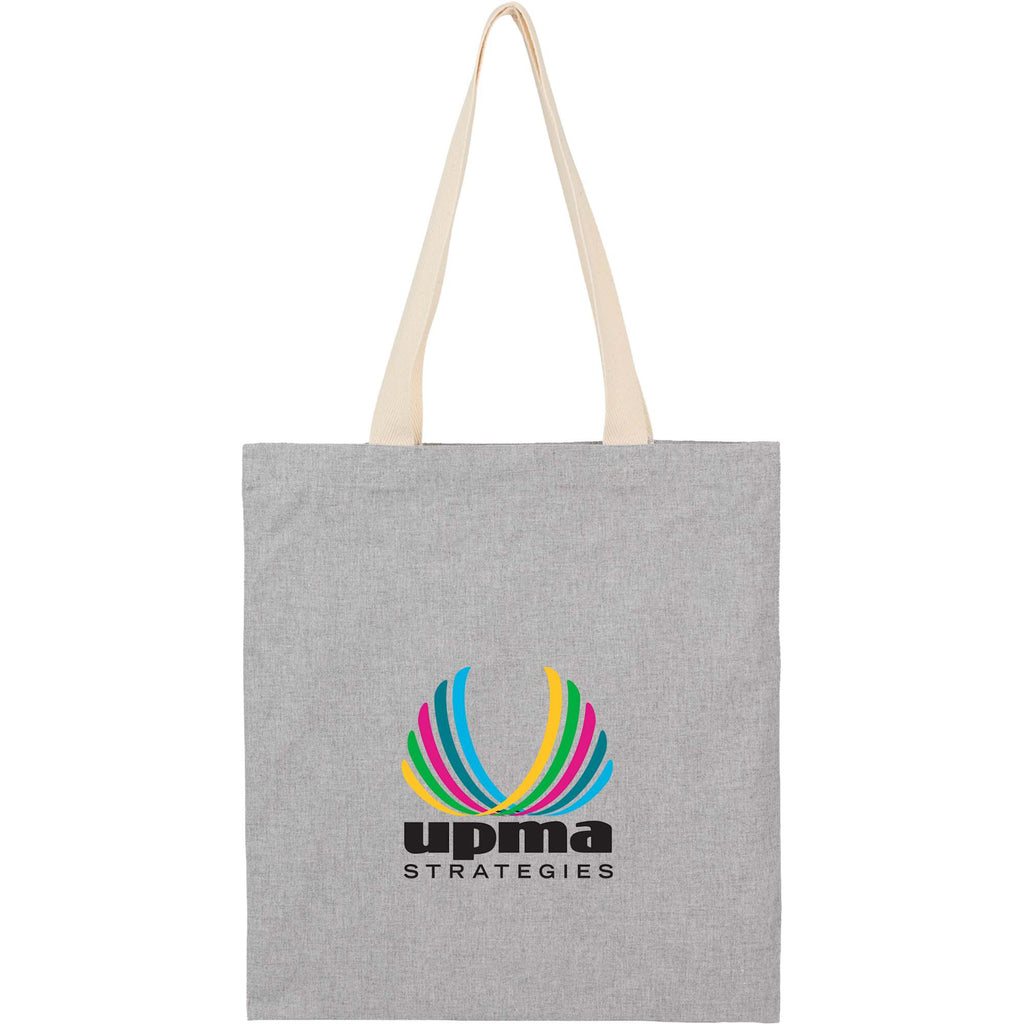Dakota Recycled Cotton Tote with Herringbone Handles, 5 oz Transfer - Gray - Front