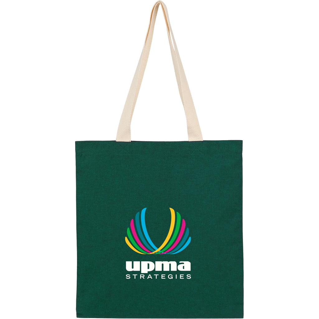 Dakota Recycled Cotton Tote with Herringbone Handles, 5 oz Transfer - Green - Front