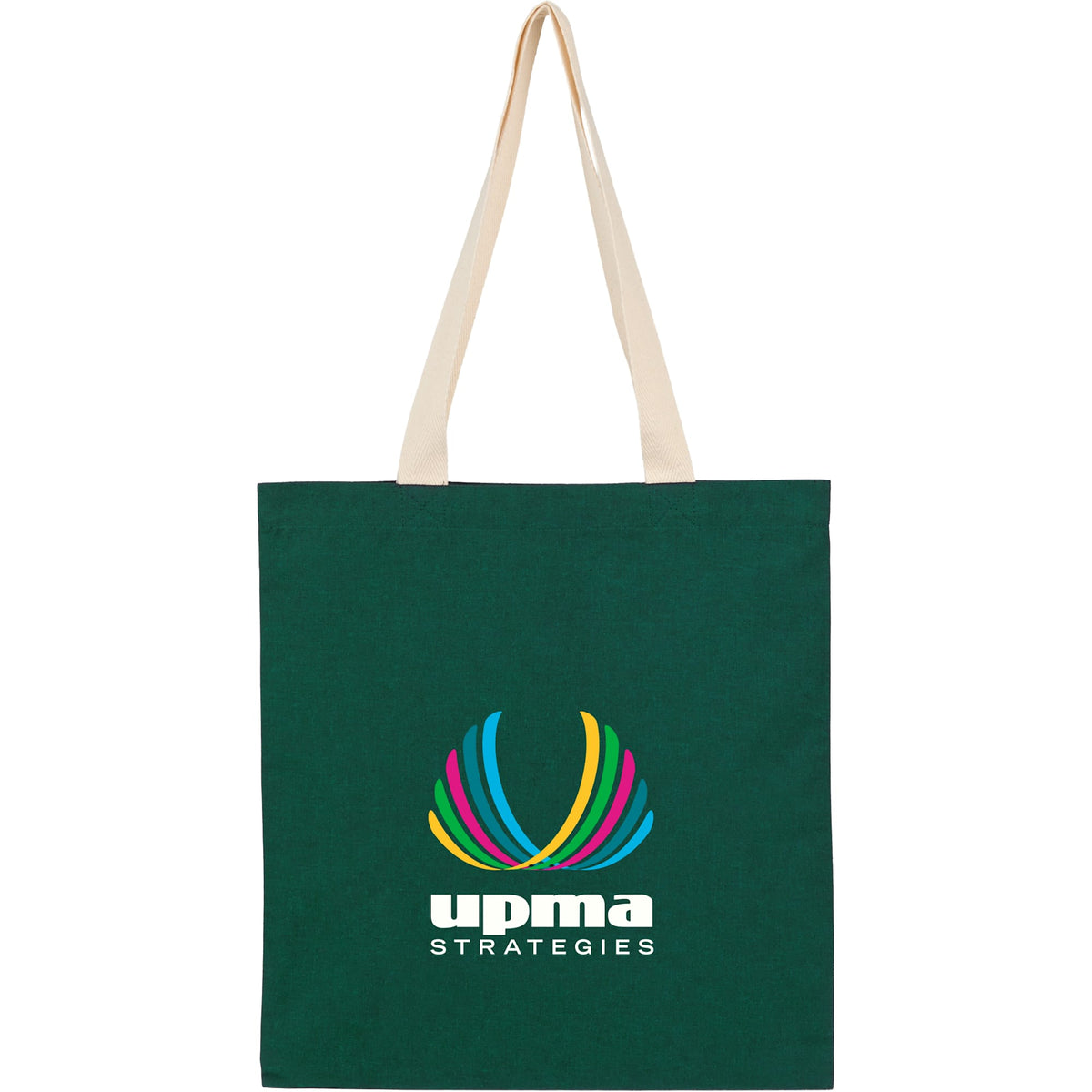 Dakota Recycled Cotton Tote with Herringbone Handles, 5 oz Transfer - Green - Front