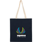 Dakota Recycled Cotton Tote with Herringbone Handles, 5 oz Transfer - Navy - Front