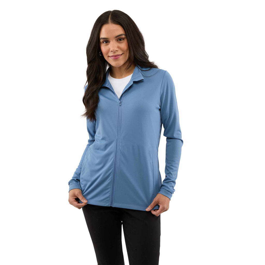 Dara Recycled Tech Full Zip Jacket for Women Transfer - Moonlight Blue - Front On Model 3