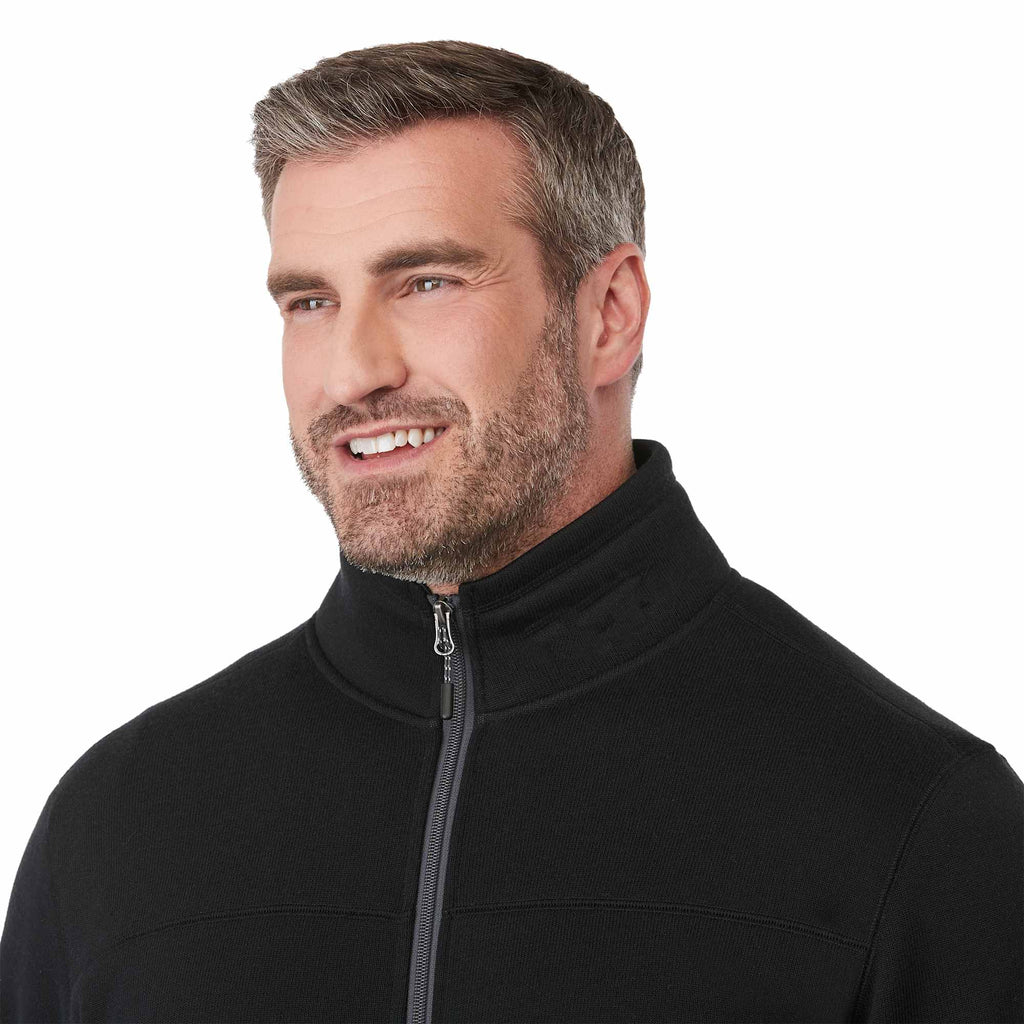 Darnell Eco Knit Full Zip Sweater for Men Embroidery - Black - On Model Detail