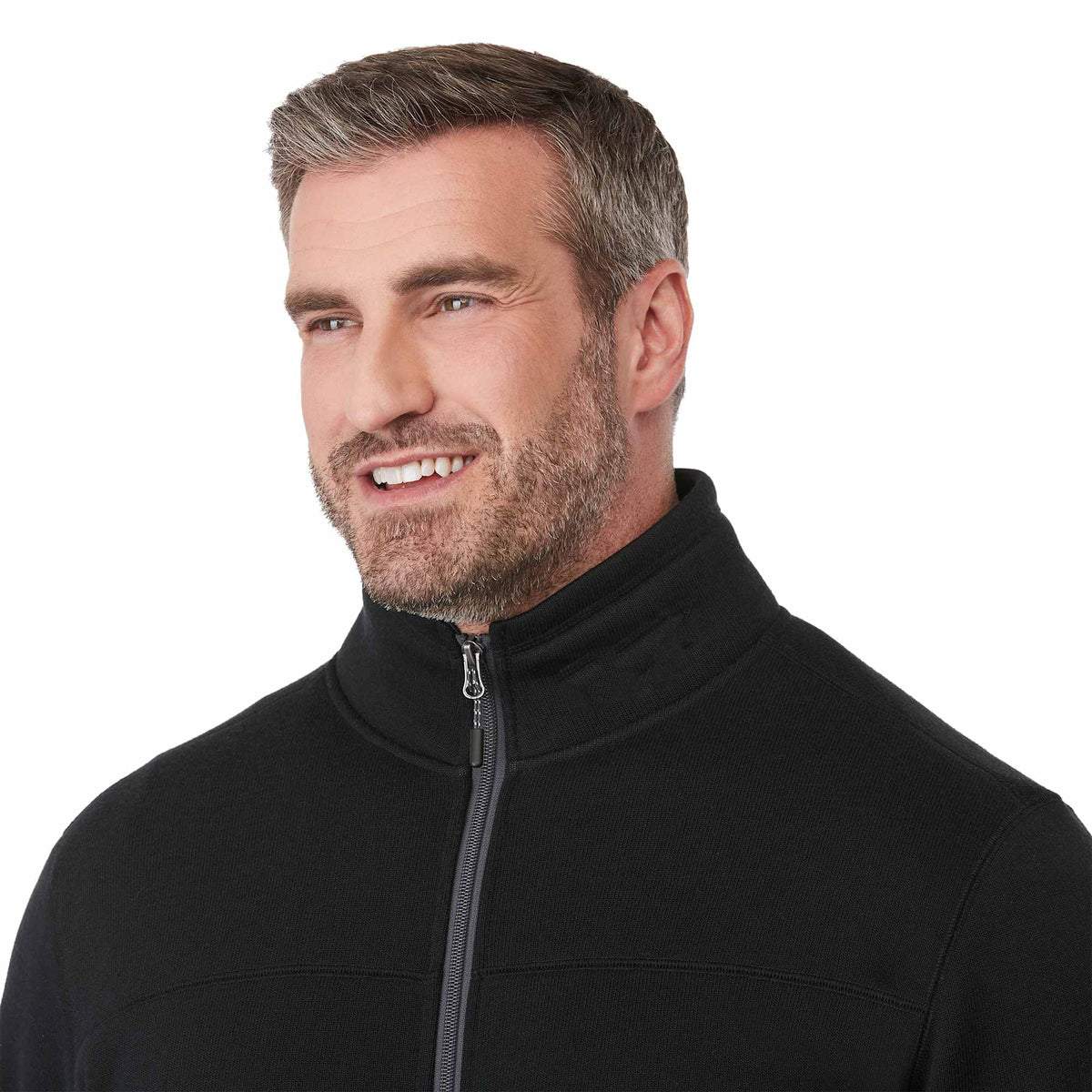 Darnell Eco Knit Full Zip Sweater for Men Embroidery - Black - On Model Detail