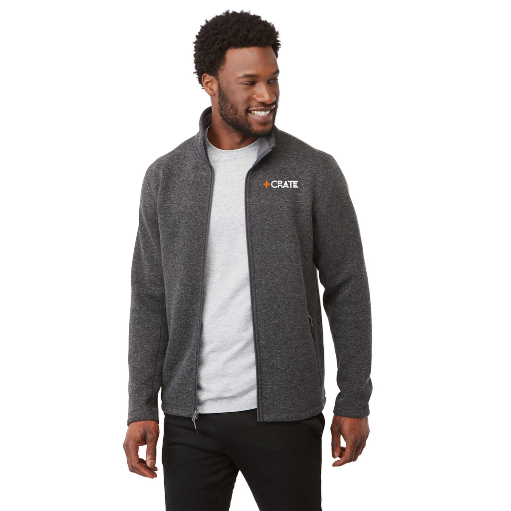 Darnell Eco Knit Full Zip Sweater for Men Embroidery - Heather Dark Charcoal - On Model Front 2