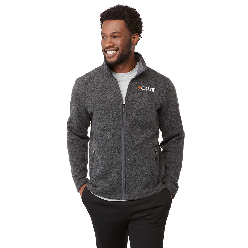 Darnell Eco Knit Full Zip Sweater for Men Embroidery - Heather Dark Charcoal - On Model Front