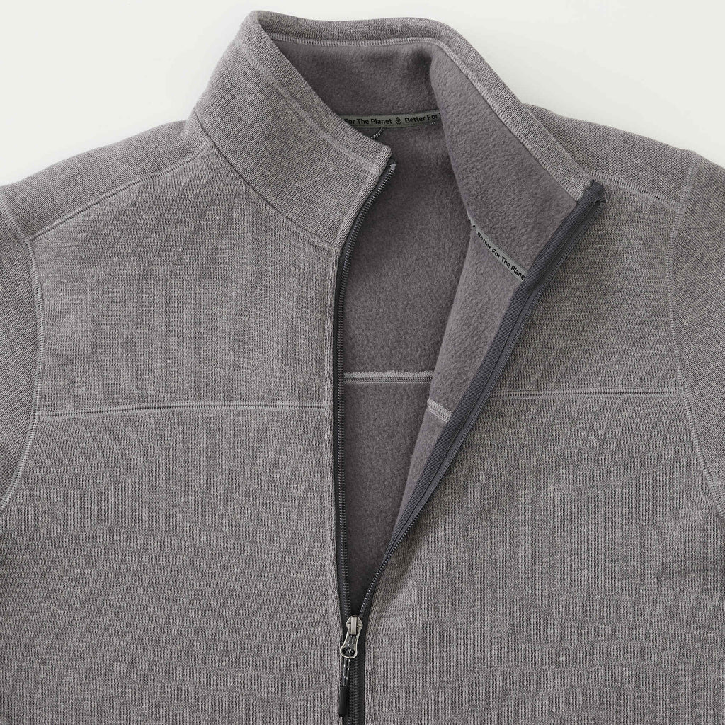 Darnell Eco Knit Full Zip Sweater for Men Embroidery - Medium Heather Grey - Detail Collar
