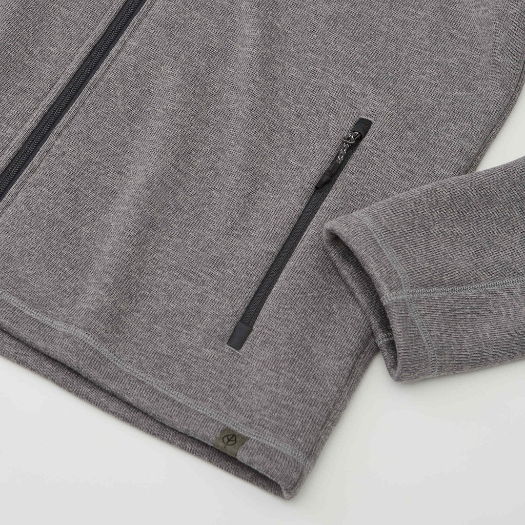 Darnell Eco Knit Full Zip Sweater for Men Embroidery - Medium Heather Grey - Detail Cuff Hem