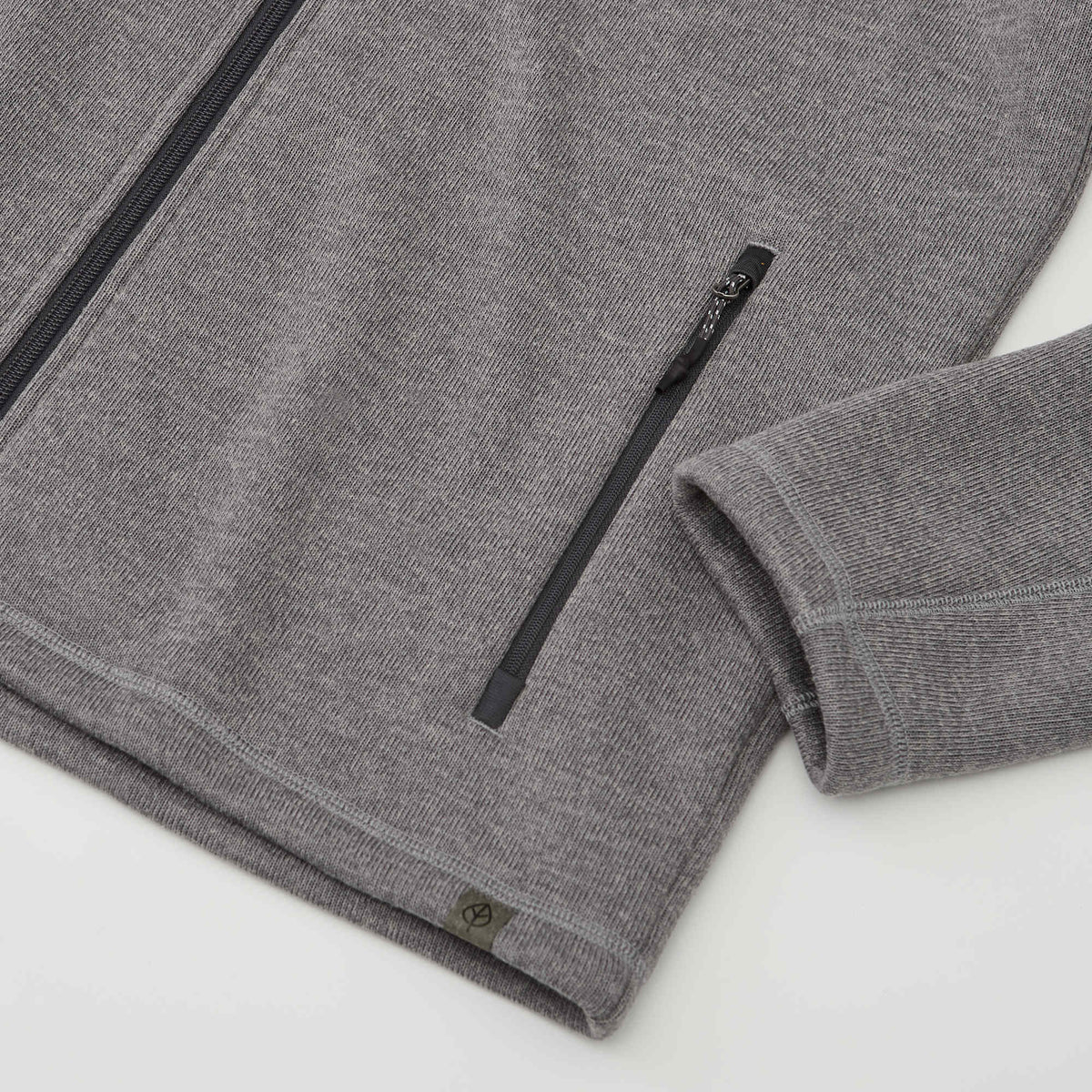 Darnell Eco Knit Full Zip Sweater for Men Embroidery - Medium Heather Grey - Detail Cuff Hem