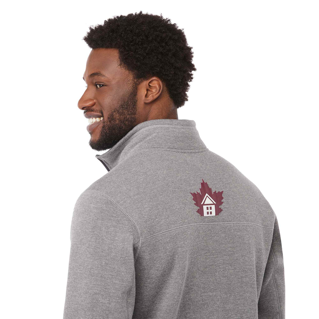 Darnell Eco Knit Full Zip Sweater for Men Embroidery - Medium Heather Grey - On Model Detail 2