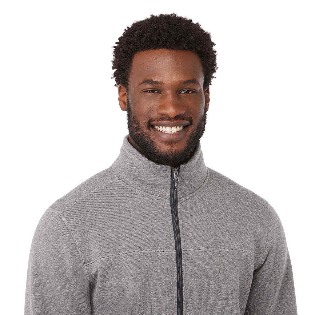 Darnell Eco Knit Full Zip Sweater for Men Embroidery - Medium Heather Grey - On Model Detail 3
