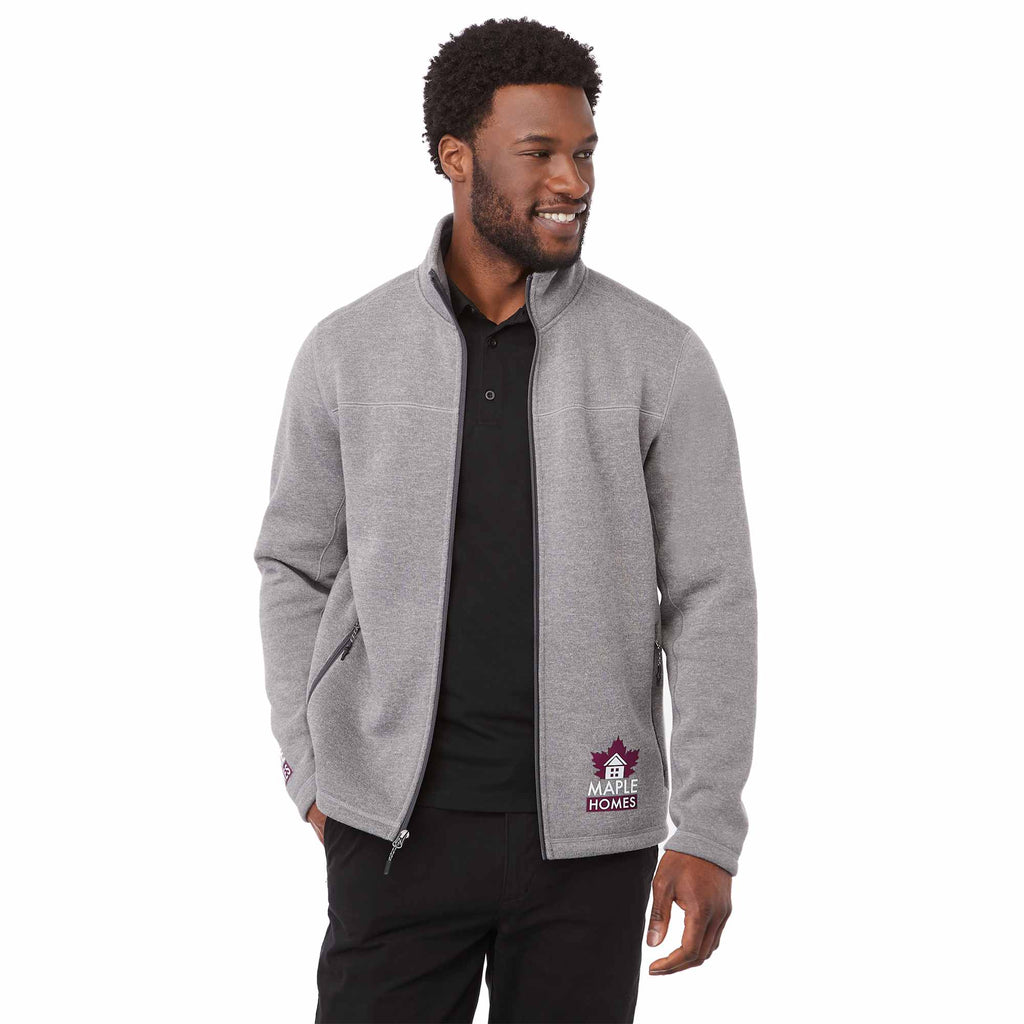 Darnell Eco Knit Full Zip Sweater for Men Embroidery - Medium Heather Grey - On Model Front