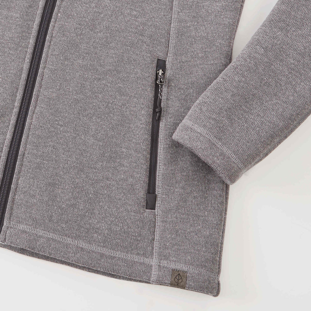 Darnell Eco Knit Full Zip Sweater for Women Transfer - Medium Heather Grey - Detail Cuff Hem