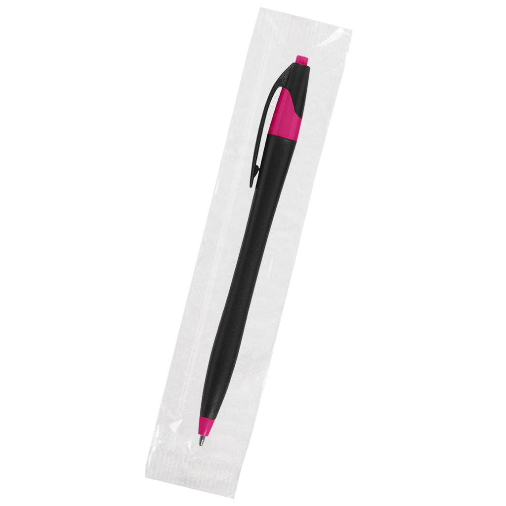 Dart Pen, Custom Printed - Black with Fuchsia - Cellobag