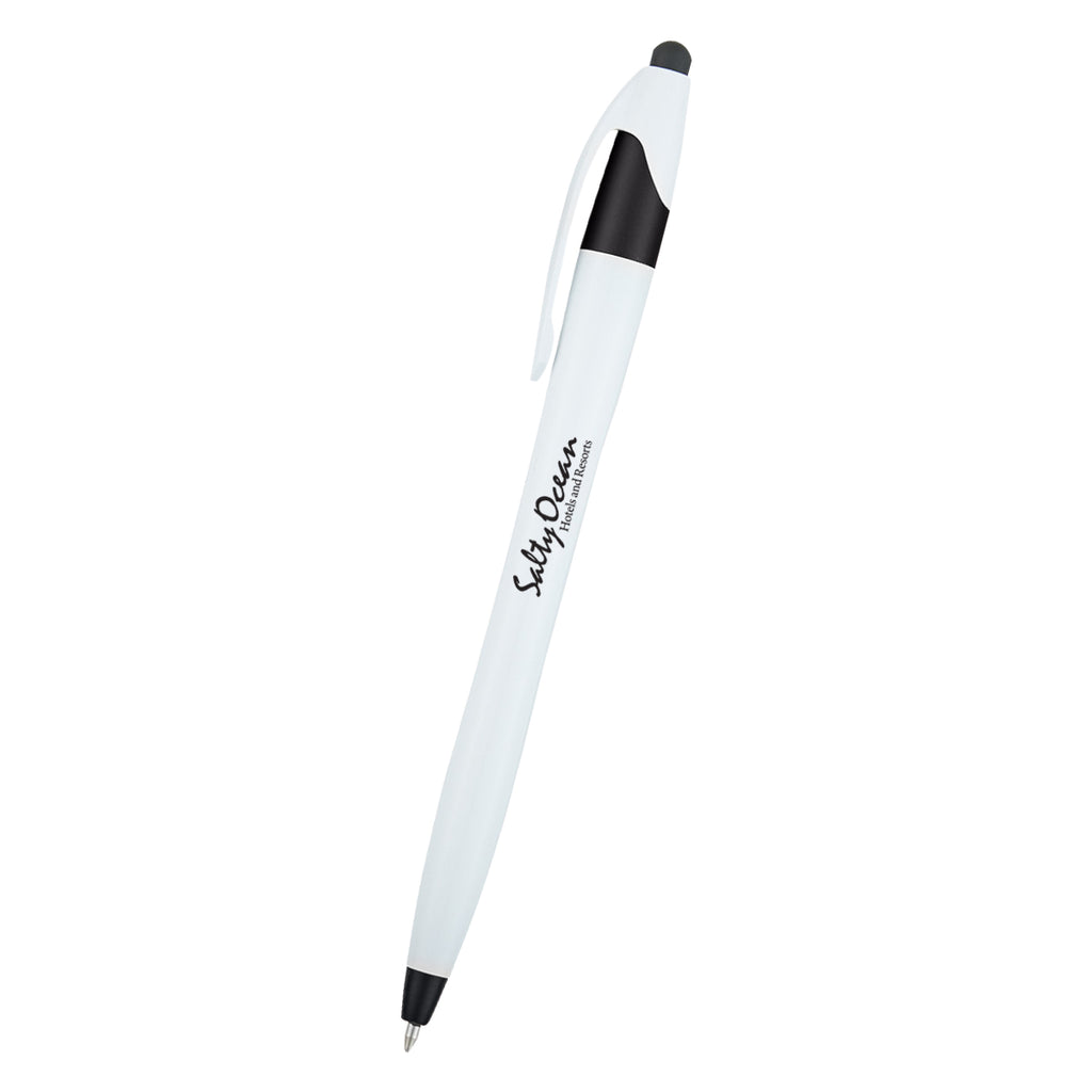 Dart Pen with Stylus - White with Black - Silk Screen