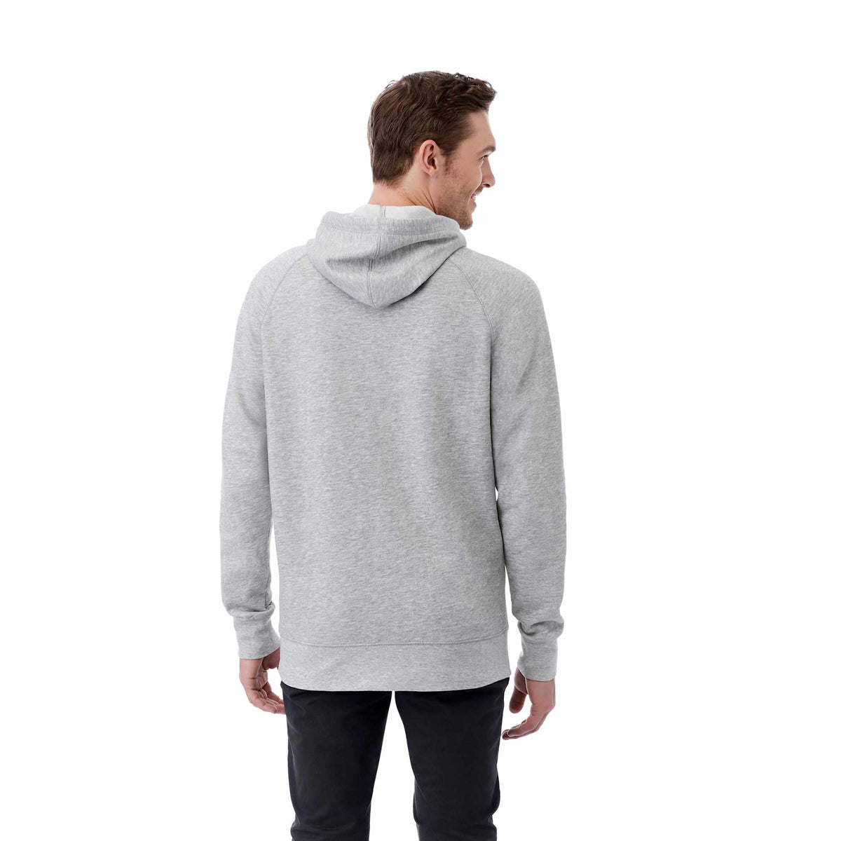 Dayton Classic Fleece Hoodie, Unisex Embroidery - Heather Grey Secondary - Back On Model