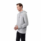 Dayton Classic Fleece Hoodie, Unisex Embroidery - Heather Grey Secondary - Left Angle On Model