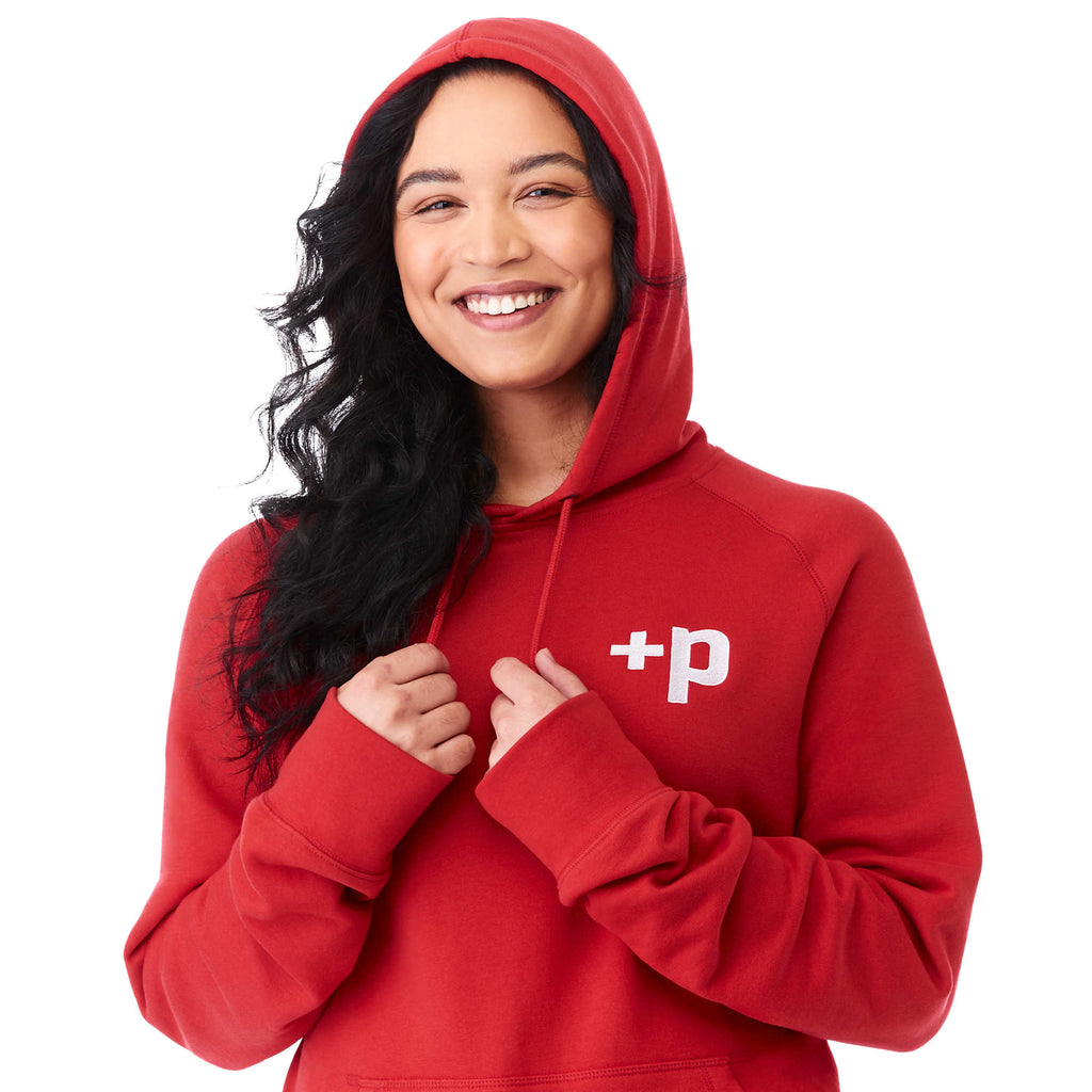 Dayton Classic Fleece Hoodie, Unisex Embroidery - Team Red - Front On Model 2
