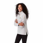 Dayton Fleece Half Zip Pullover for Women Transfer - Heather Grey Secondary - Left Angle On Model 2