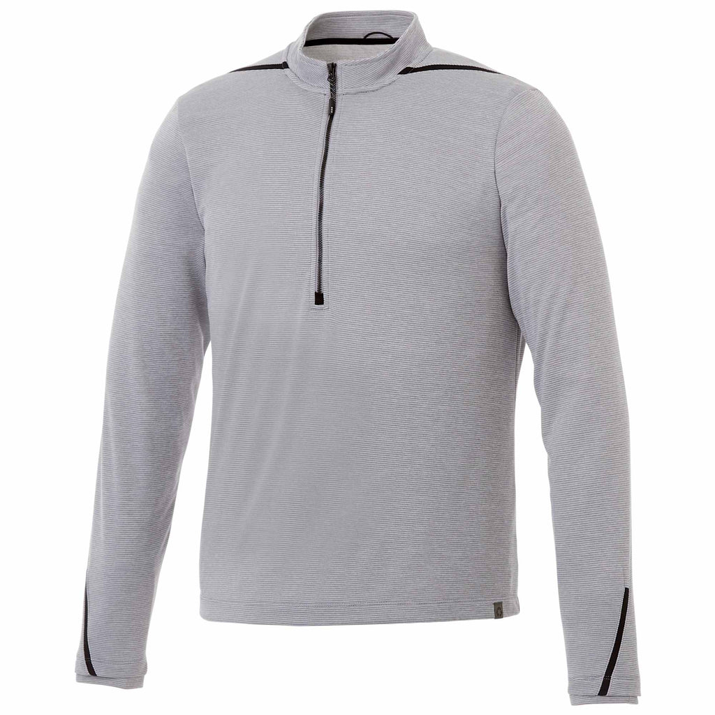 Dege Eco Knit Half Zip with Convertible Collar for Men Embroidery - Heather Grey/Black - Front Flat