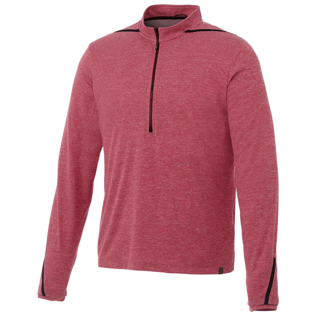 Dege Eco Knit Half Zip with Convertible Collar for Men Embroidery - Vintage Red Heather/Black - Front Flat