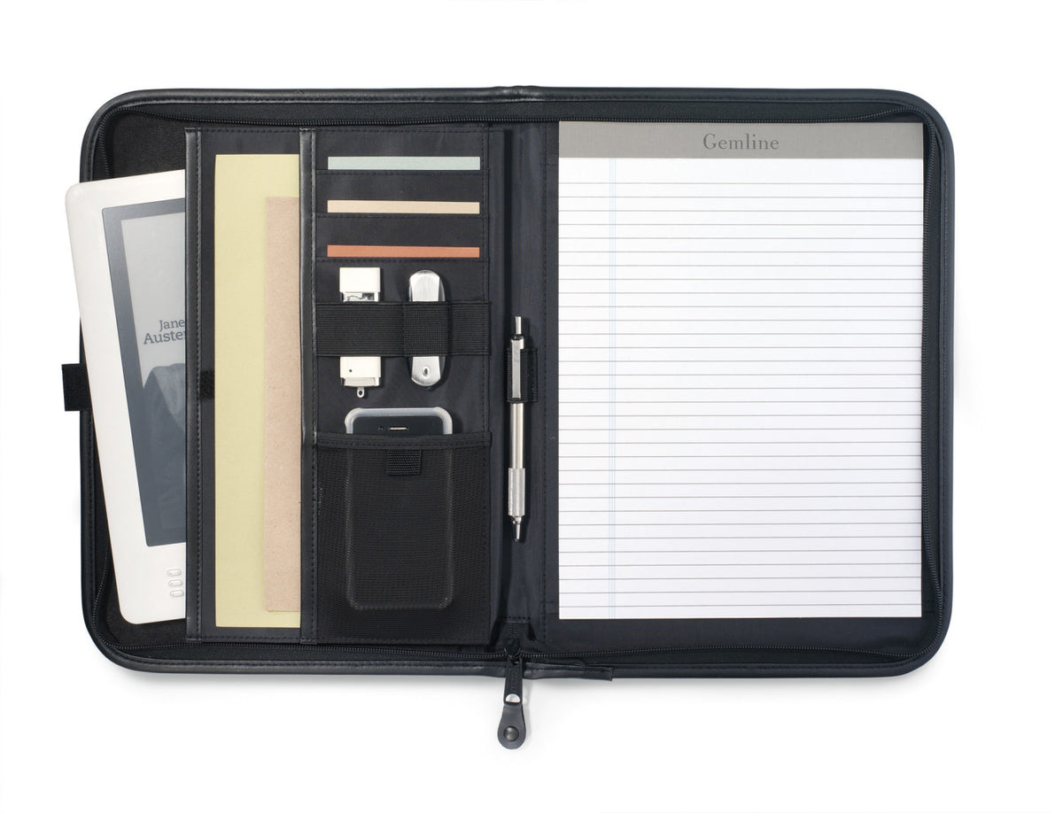 Delegate Zippered Padfolio in Simulated Leather - Black - View 2