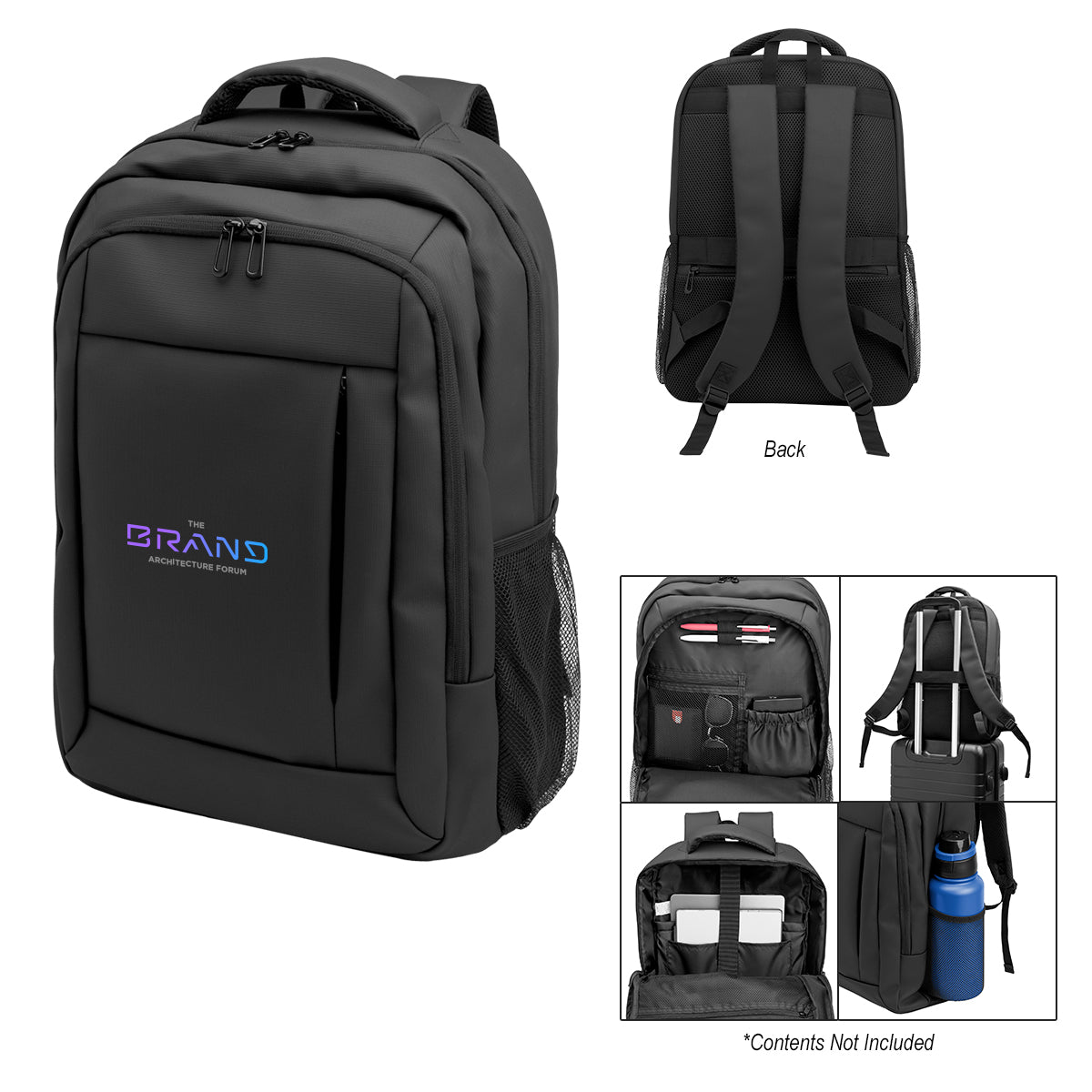 Deluxe Executive Grid Laptop Backpack in Recycled PET - Black - Colorbrite