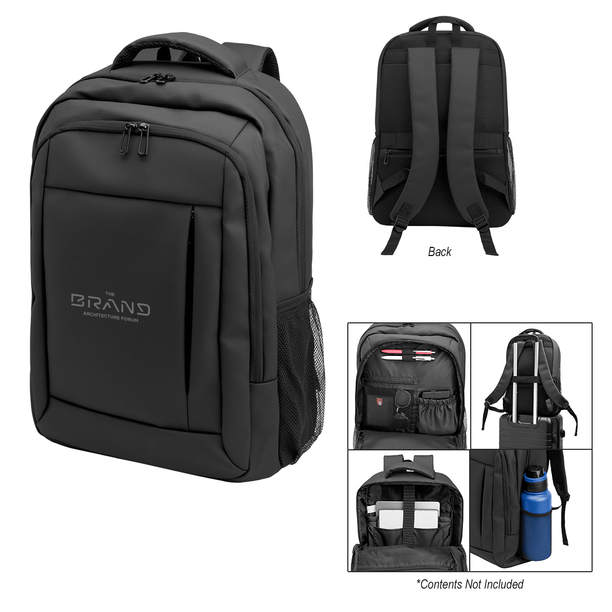 Deluxe Executive Grid Laptop Backpack in Recycled PET - Black - Silk Screen