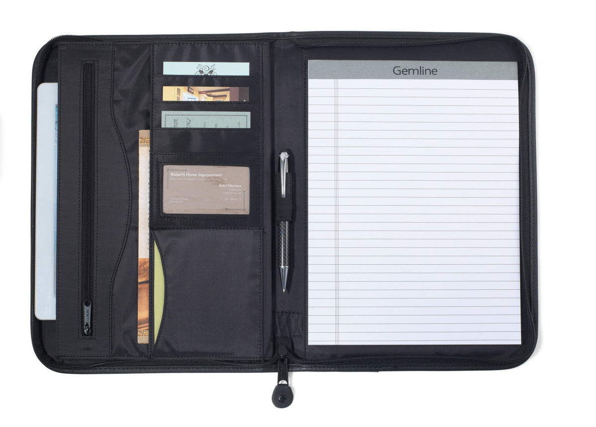 Deluxe Executive Padfolio with Curved Front Pocket Embroidery - Black - View 2