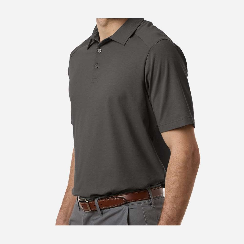 Devon & Jones Men's Seaton Pebble Textured Polo Embroidery - Graphite - On Model Side