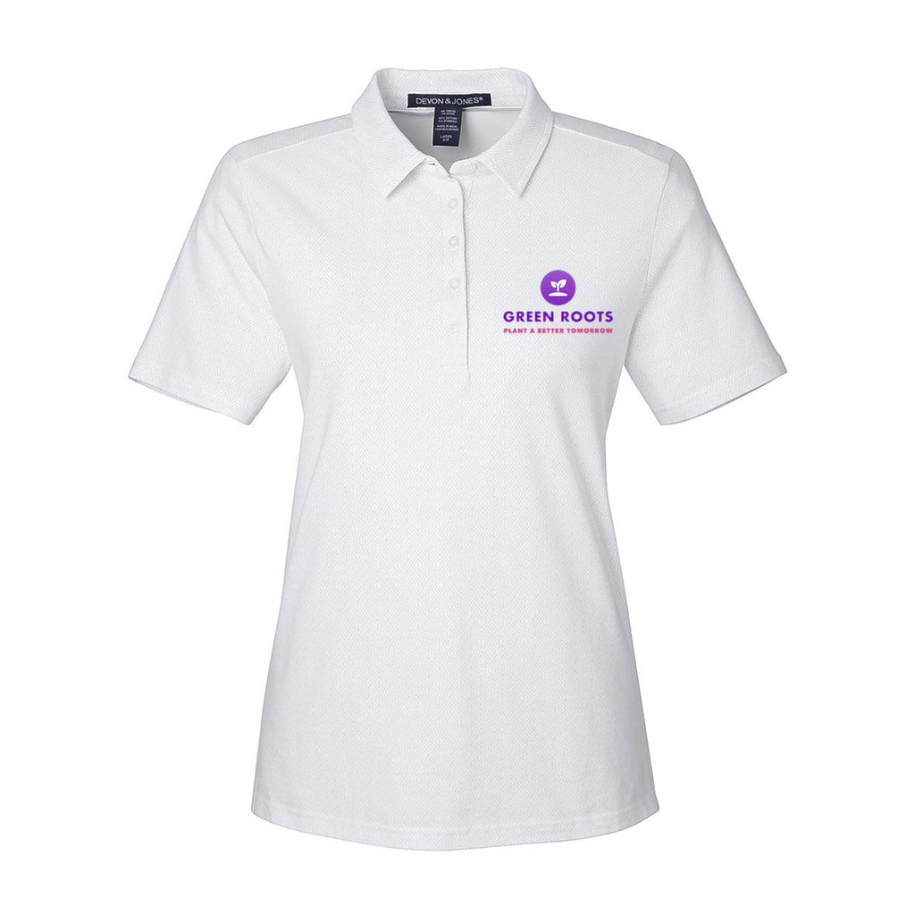Devon & Jones Women's CrownLux Performance® Geo Polo Full Color - White/ Silver - Front
