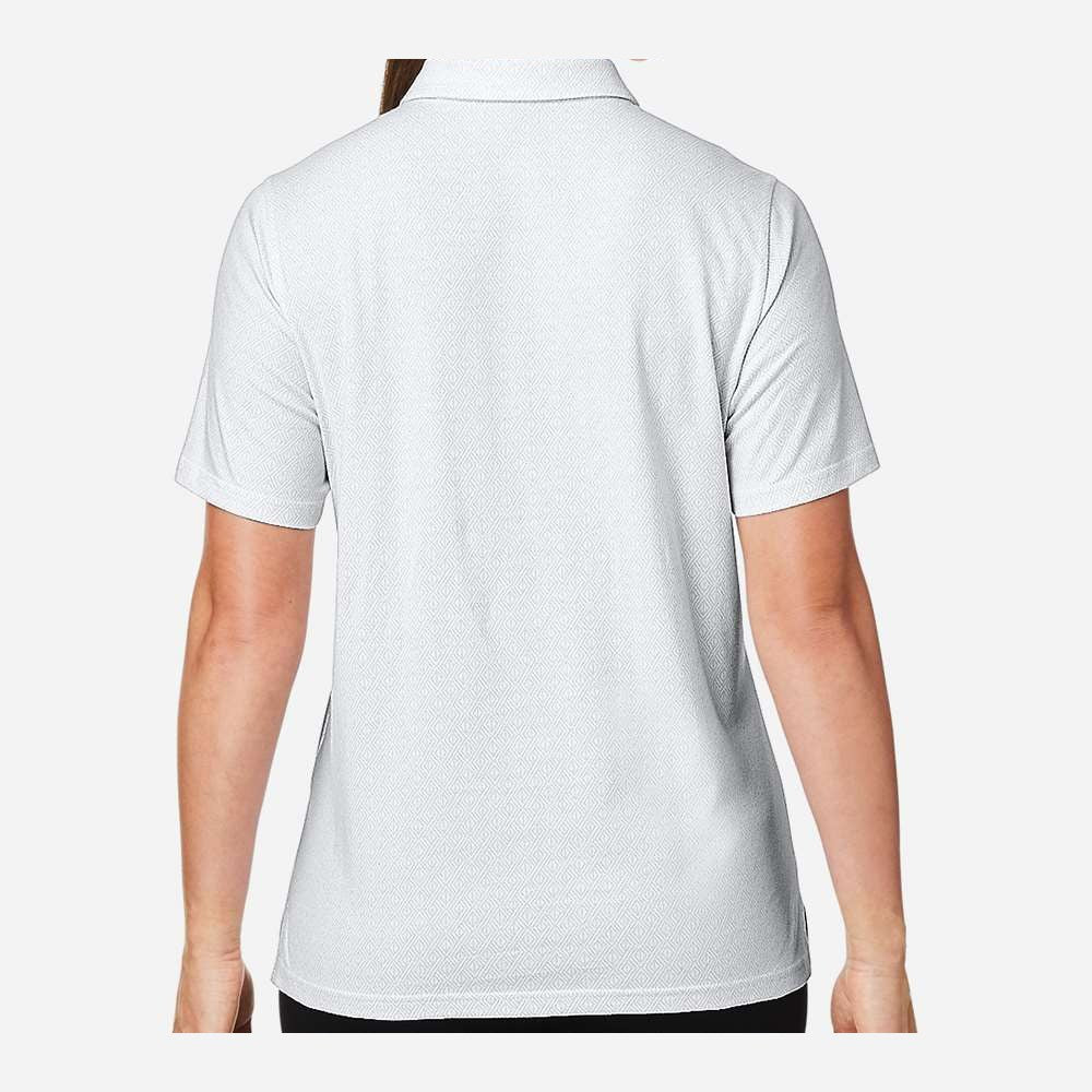 Devon & Jones Women's CrownLux Performance® Geo Polo Full Color - White/ Silver - On Model Back