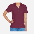 Devon & Jones Women's Pima Piqué Polo Full Color - Burgundy - On Model Front