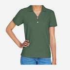 Devon & Jones Women's Pima Piqué Polo Full Color - Dill - On Model Front