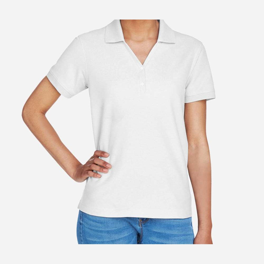 Devon & Jones Women's Pima Piqué Polo Full Color - White - On Model Front