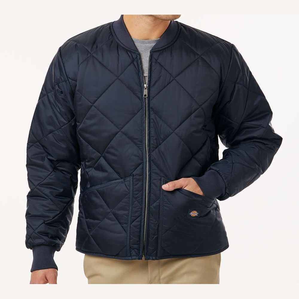Dickies Men's Diamond Quilted Jacket Full Color - Dark Navy - On Model Front