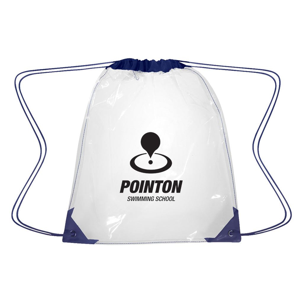 Drawstring Backpack in Clear EVA - Navy - Silk Screen