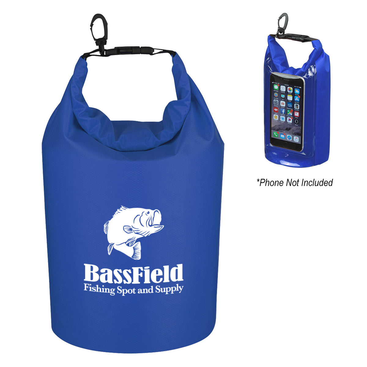 Dry Bag with Window, Waterproof - Clear With Royal - Silk Screen