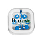 Earbuds with Carrying Case - White with Blue - Full Color