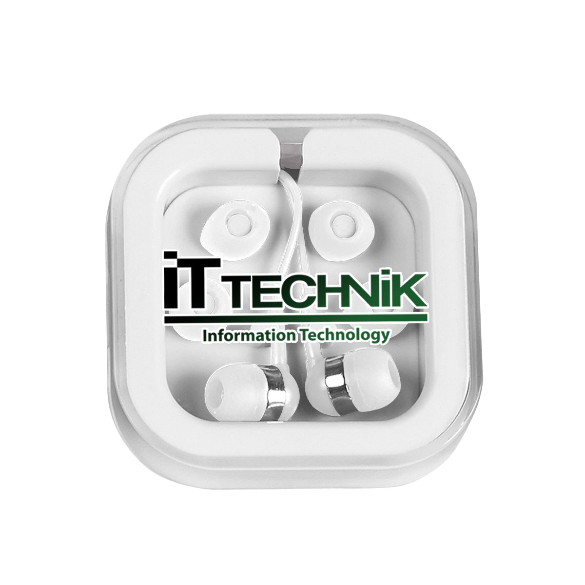 Earbuds with Carrying Case - White with Blue - Full Color