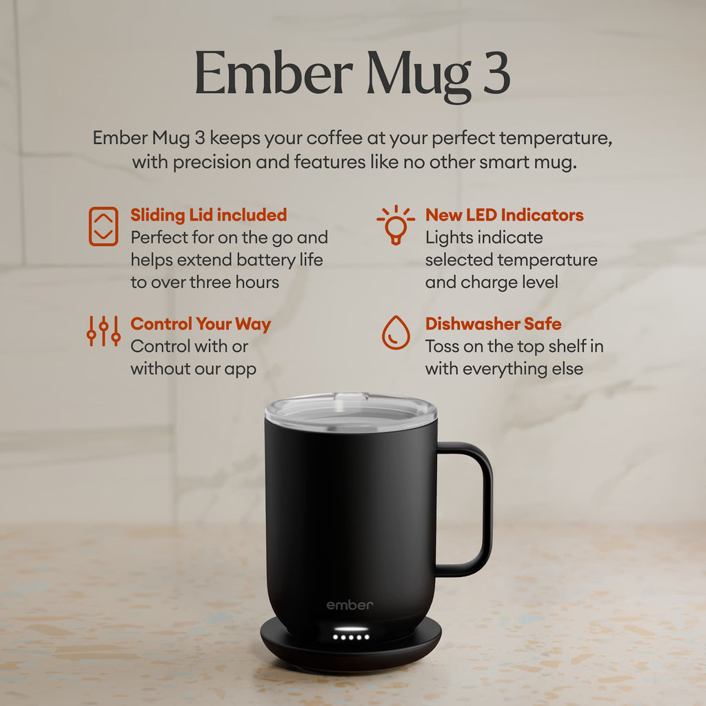 Ember Smart Mug with Sliding Lid, 10 oz Laser Engraving - Black - Photo 4