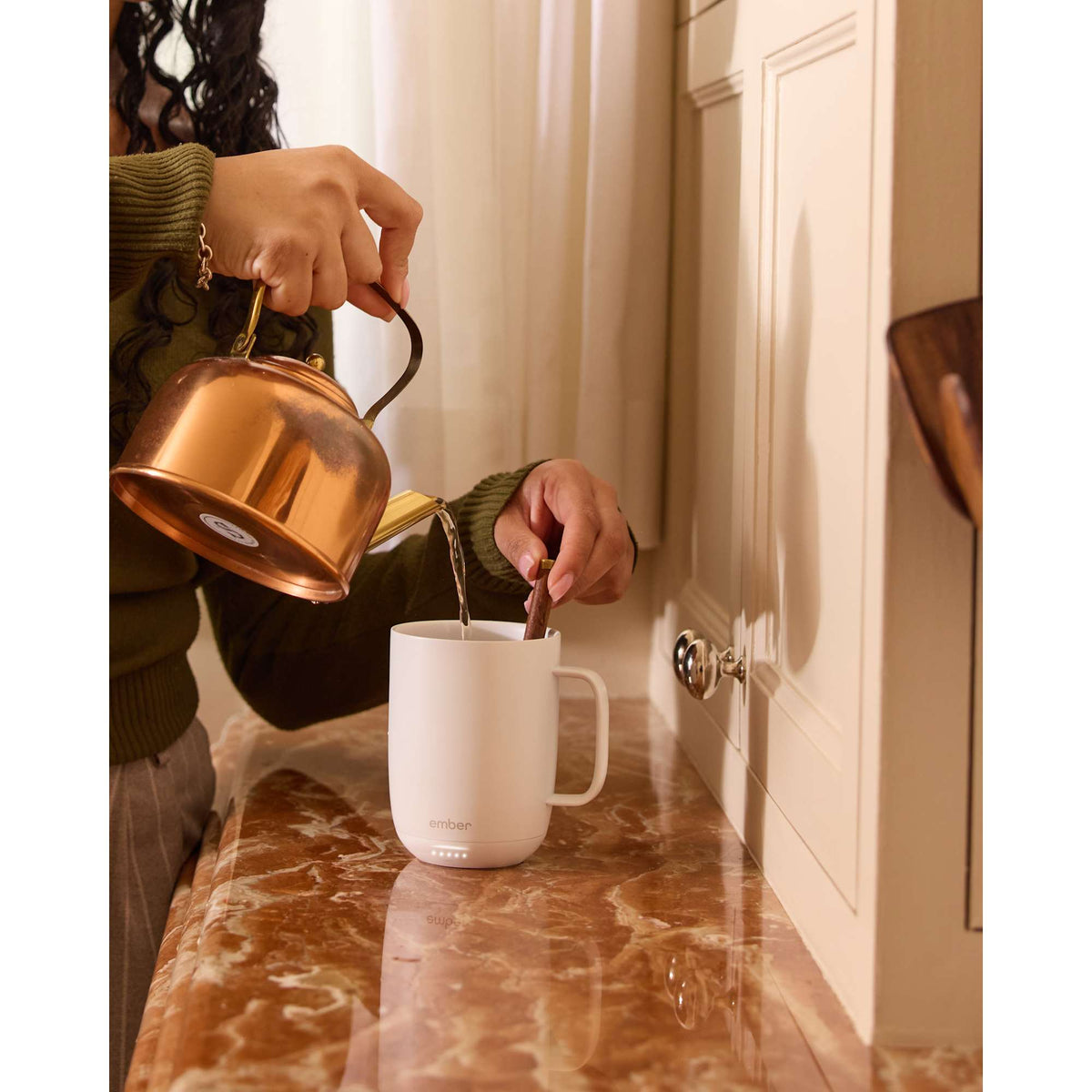 Ember Smart Mug with Sliding Lid, 10 oz Laser Engraving - White - Photo 7