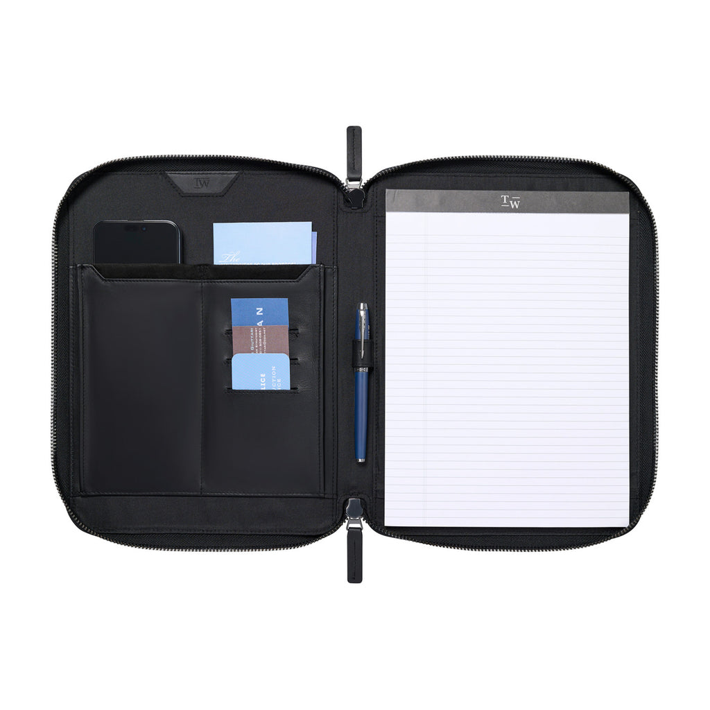 Envoy Executive Zip Padfolio in Top Grain Leather Embroidery - Black - View 2