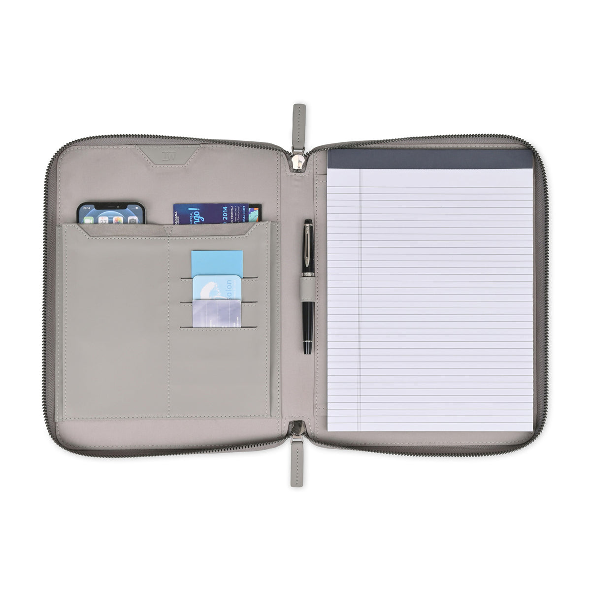 Envoy Executive Zip Padfolio in Top Grain Leather Embroidery - Taupe - View 3
