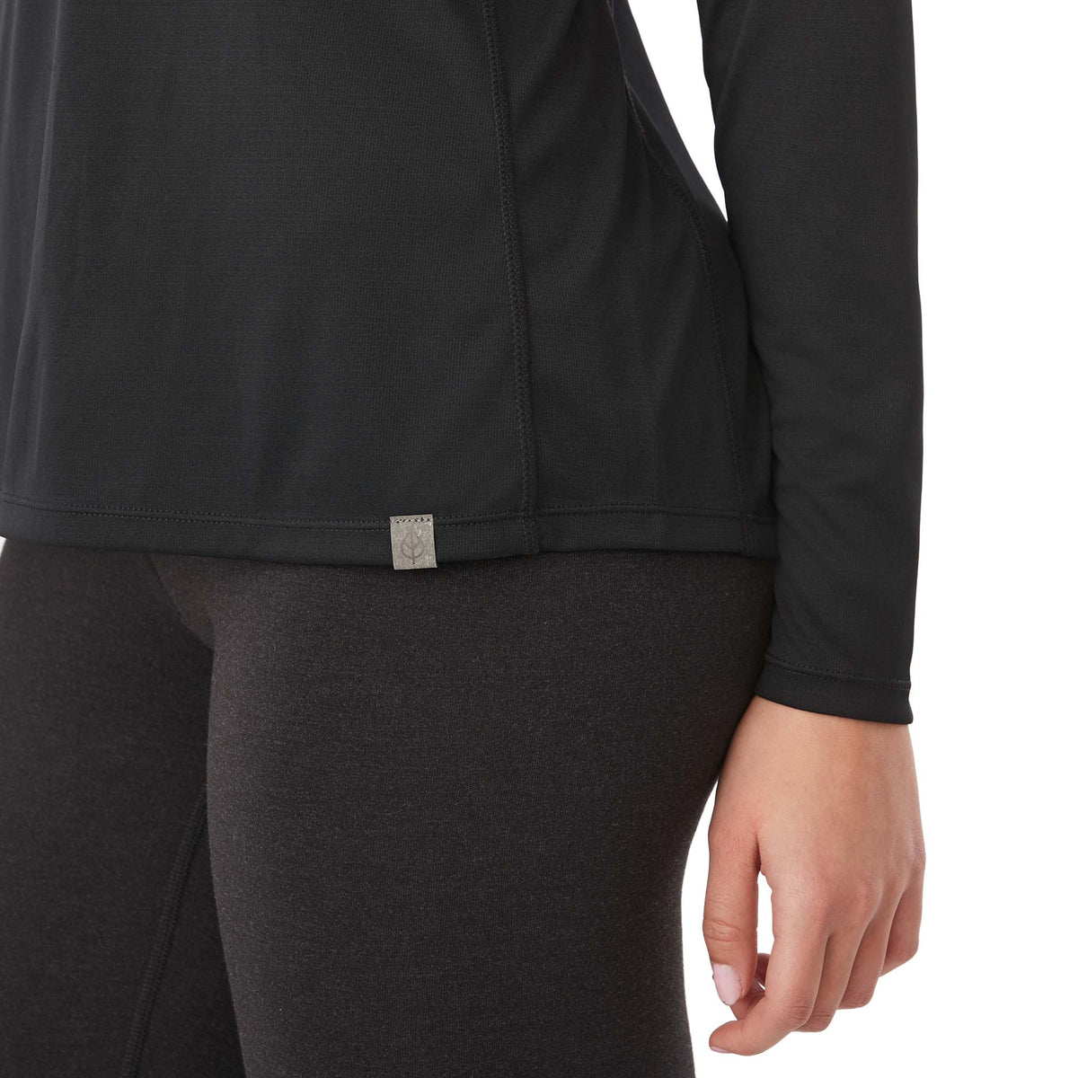 Evans Recycled Performance Half Zip for Women Embroidery - Black - Detail On Model 2