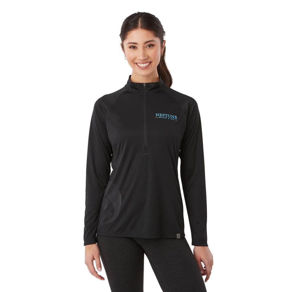 Evans Recycled Performance Half Zip for Women Embroidery - Black - Front On Model 2