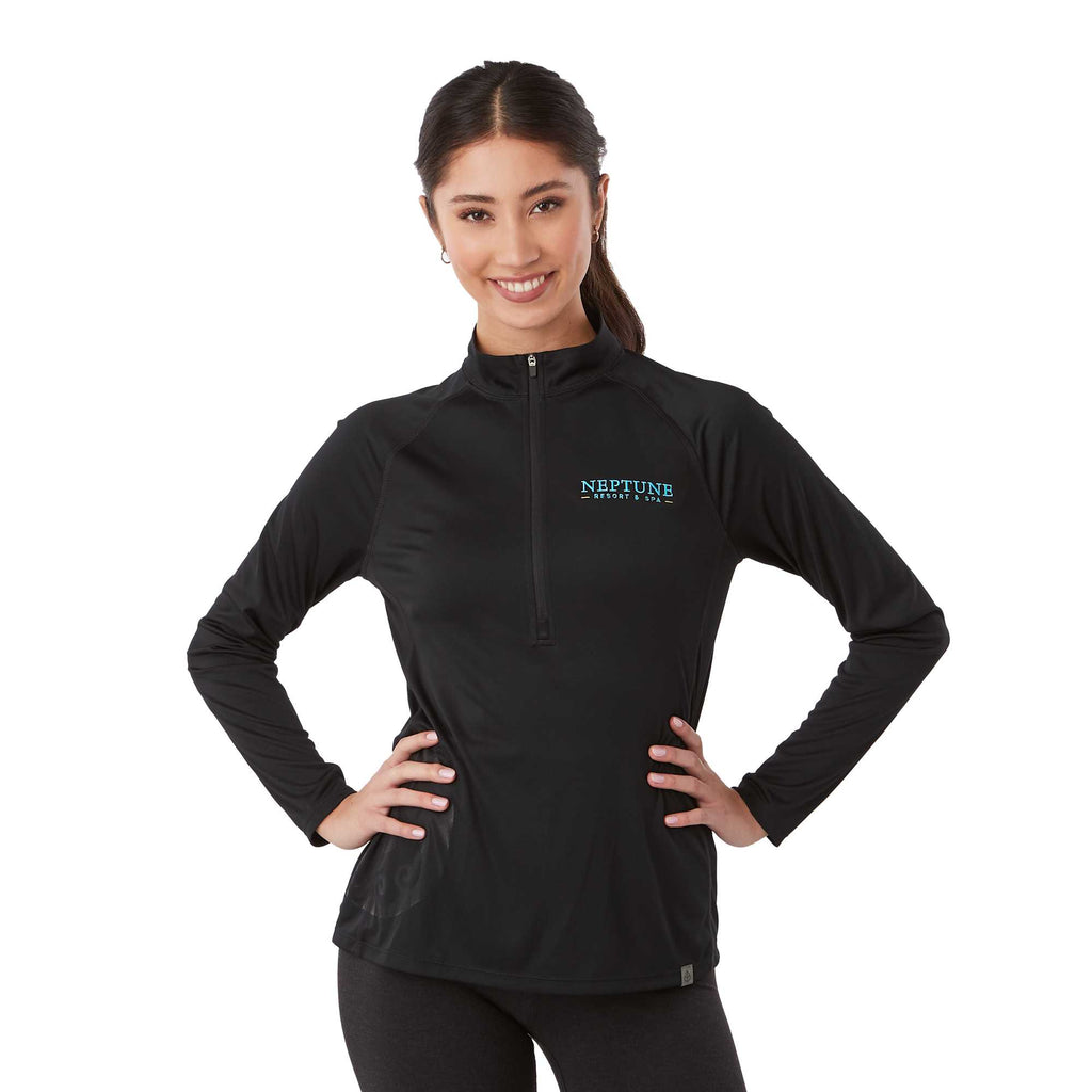 Evans Recycled Performance Half Zip for Women Embroidery - Black - Front On Model